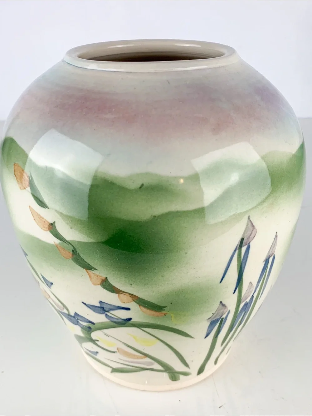 Vintage Ellen Dorros Crandall Signed Studio Pottery Floral Sun Vase Ginger Jar